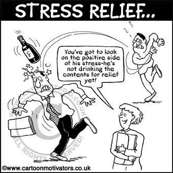 Stress Relief cartoon - being hit on the head by a bottle - it relieves stress